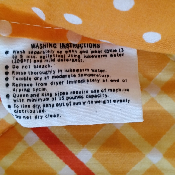 Vintage 70s Fieldcrest Reversible Cotton Twin Orange Yellow Polka Dot Comforter - Picture 9 of 9
